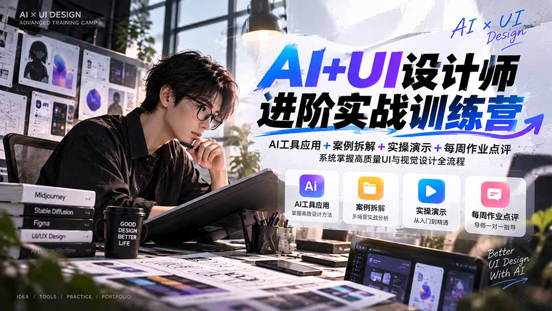 (20905期)【无水印】AI+UI设计师进阶训练营-第4期:AI工具应用+案例拆解+实操演示+作业点评,掌握高质量UI与视觉设计全流程 (20905期)【无水印】AI+UI设计师进阶训练营-第4期:AI工具应用+案例拆解+实操演示+作业点评,掌握高质量UI与视觉设计全流程