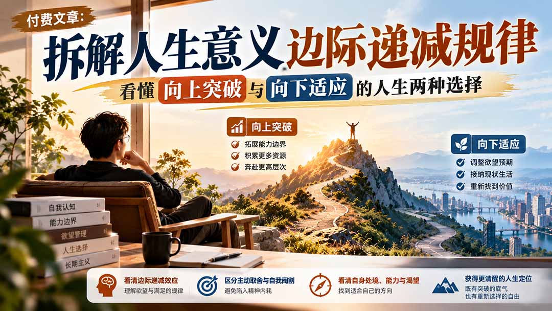 (21233期)付费文章:拆解人生意义边际递减规律,看懂向上突破与向下适应的人生两种选择 (21233期)付费文章:拆解人生意义边际递减规律,看懂向上突破与向下适应的人生两种选择