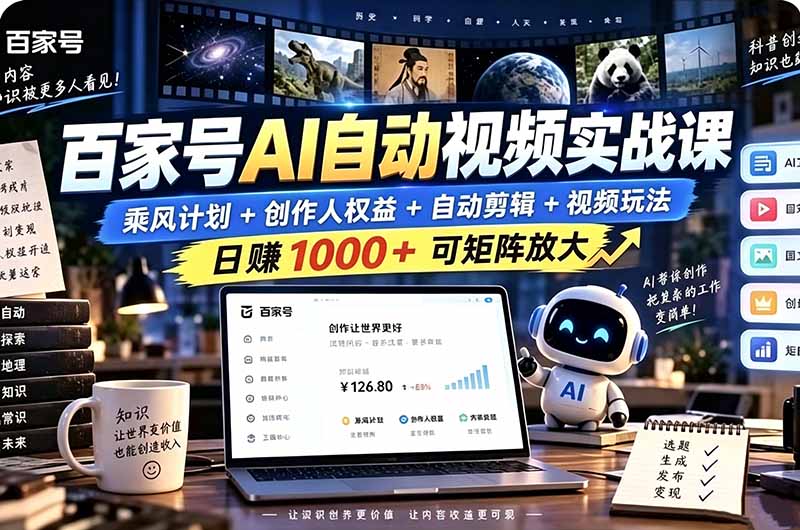 (21204期)百家号自动矩阵玩法,长期可以做的项目,日入1k+,真正的睡后收入 (21204期)百家号自动矩阵玩法,长期可以做的项目,日入1k+,真正的睡后收入