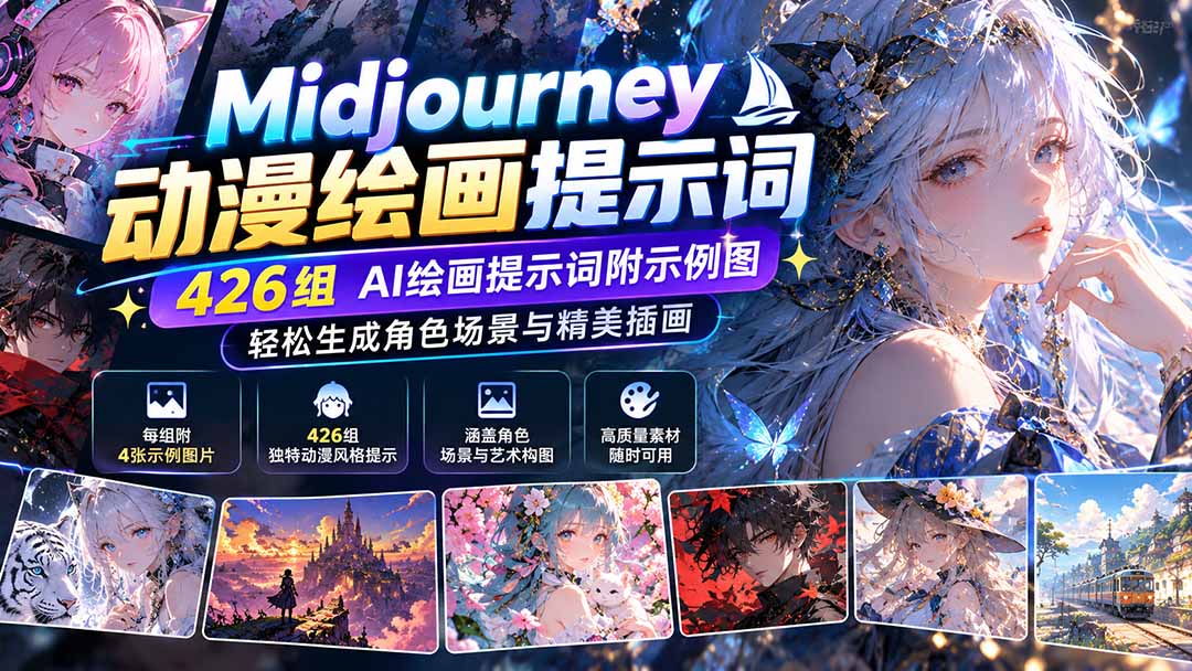 (21239期)Midjourney动漫绘画提示词:426组AI绘画提示词附示例图,轻松生成角色场景与精美插画 (21239期)Midjourney动漫绘画提示词:426组AI绘画提示词附示例图,轻松生成角色场景与精美插画