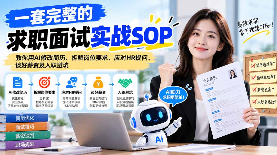 （21259期）一套完整的求职面试实战SOP：教你用AI修改简历、拆解岗位要求、应对HR提问、谈好薪资及入职避坑