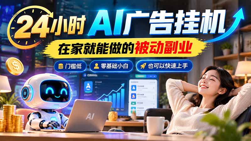 (21118期)24小时AI广告挂机|在家就能做的被动副业,门槛低,零基础小白也可以快速上手 (21118期)24小时AI广告挂机|在家就能做的被动副业,门槛低,零基础小白也可以快速上手