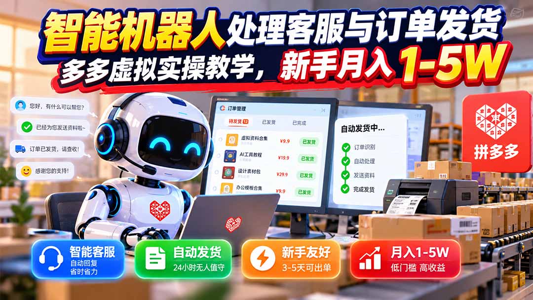 (20925期)智能机器人处理客服与订单发货,多多虚拟实操教学,新手月入 1-5W (20925期)智能机器人处理客服与订单发货,多多虚拟实操教学,新手月入 1-5W
