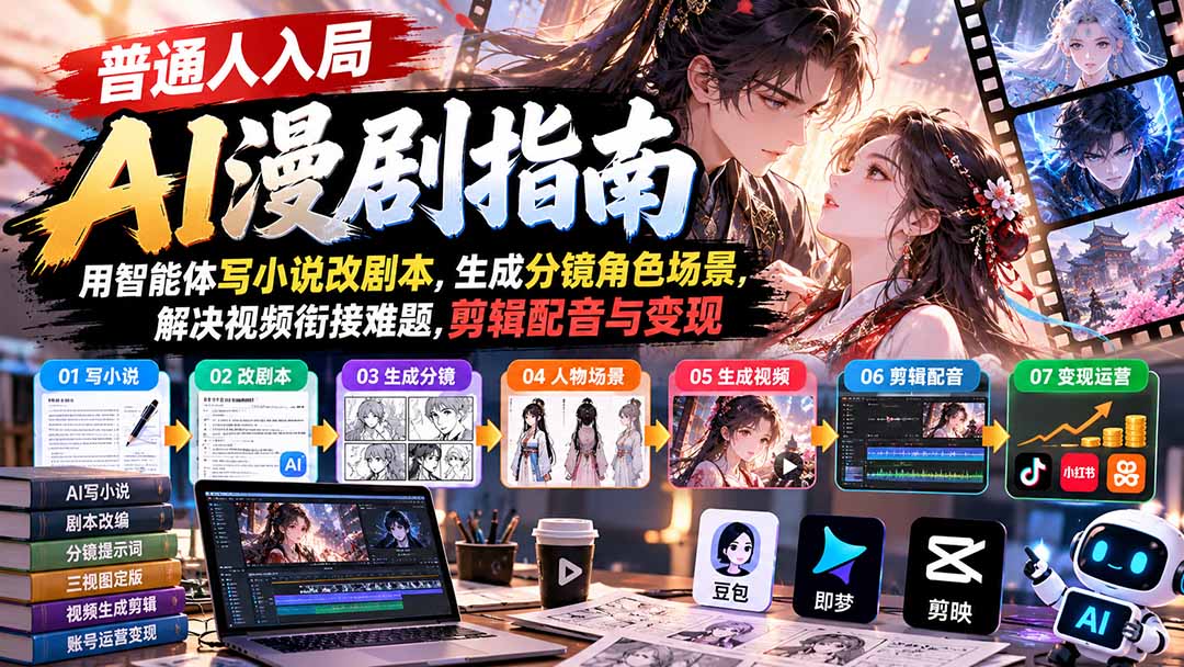(21033期)【无水印】普通人入局AI漫剧指南:用智能体写小说改剧本,生成分镜角色场景,解决视频衔接难题,剪辑配音与变现 (21033期)【无水印】普通人入局AI漫剧指南:用智能体写小说改剧本,生成分镜角色场景,解决视频衔接难题,剪辑配音与变现