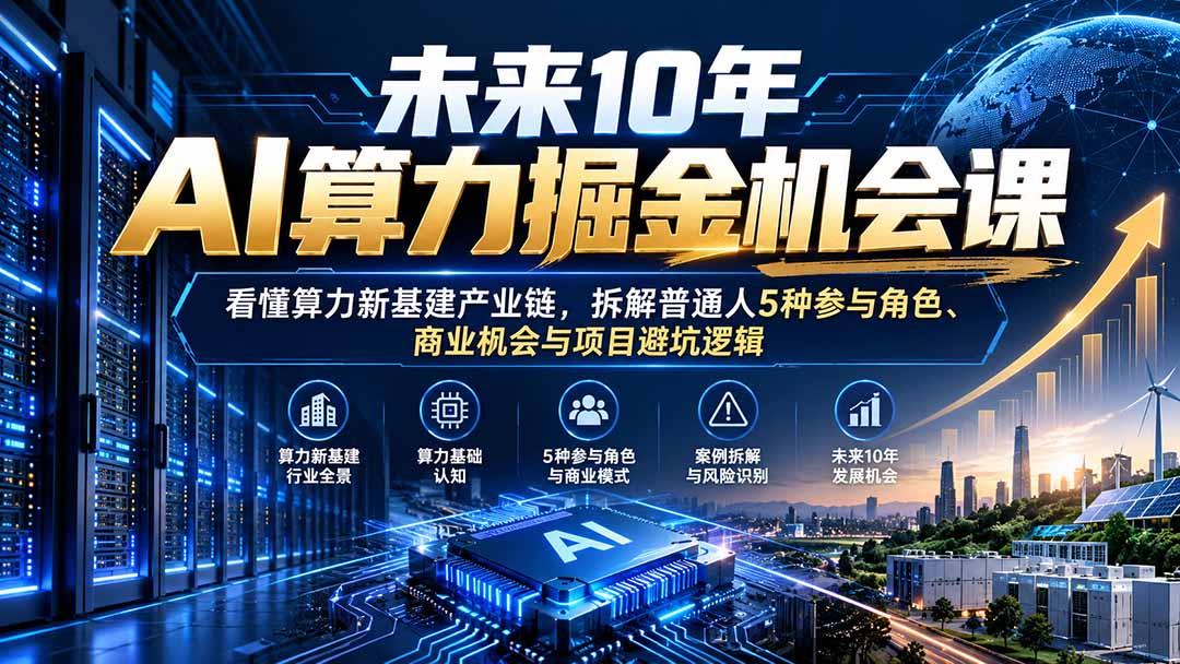 (20825期)未来10年AI算力掘金机会课:看懂算力新基建产业链,拆解普通人5种参与角色、商业机会与项目避坑逻辑 (20825期)未来10年AI算力掘金机会课:看懂算力新基建产业链,拆解普通人5种参与角色、商业机会与项目避坑逻辑