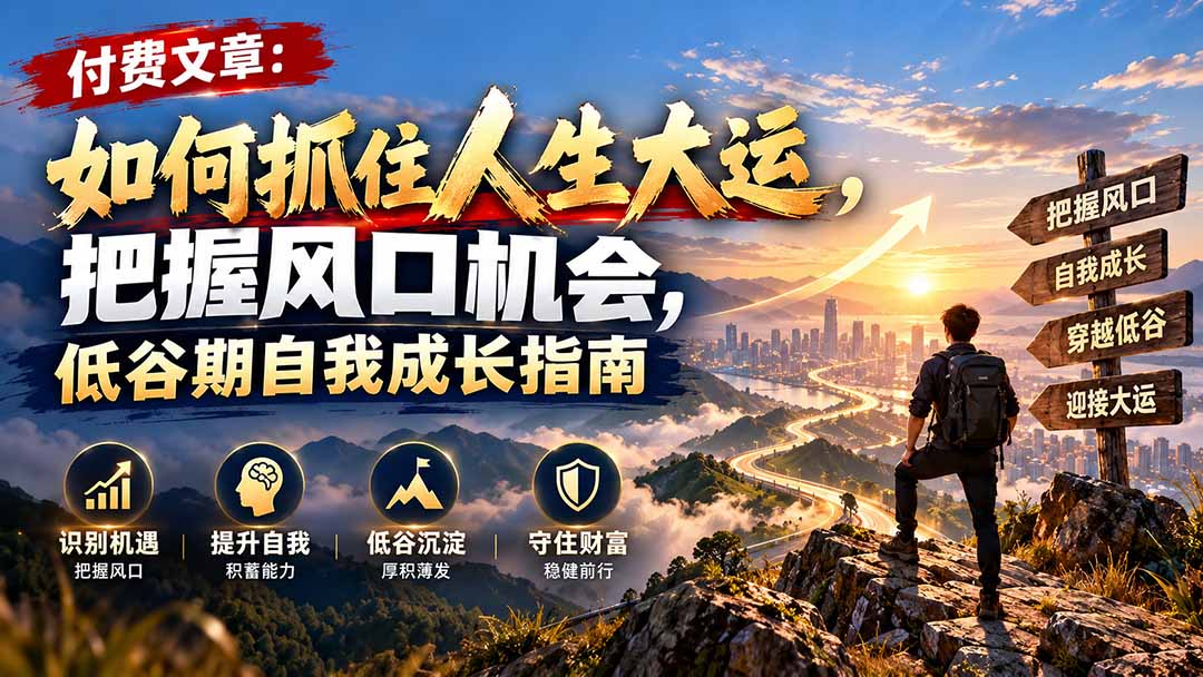 (20942期)付费文章:如何抓住人生大运,把握风口机会,低谷期自我成长指南 (20942期)付费文章:如何抓住人生大运,把握风口机会,低谷期自我成长指南