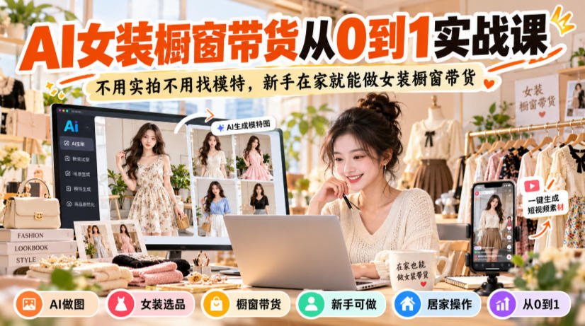 AI女装橱窗带货从0到1实战课,不用实拍不用找模特,新手在家就能做女装橱窗带货 AI女装橱窗带货从0到1实战课,不用实拍不用找模特,新手在家就能做女装橱窗带货