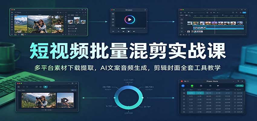 短视频批量混剪实战课:多平台素材下载提取,AI文案音频生成,剪辑封面全套工具教学 短视频批量混剪实战课:多平台素材下载提取,AI文案音频生成,剪辑封面全套工具教学
