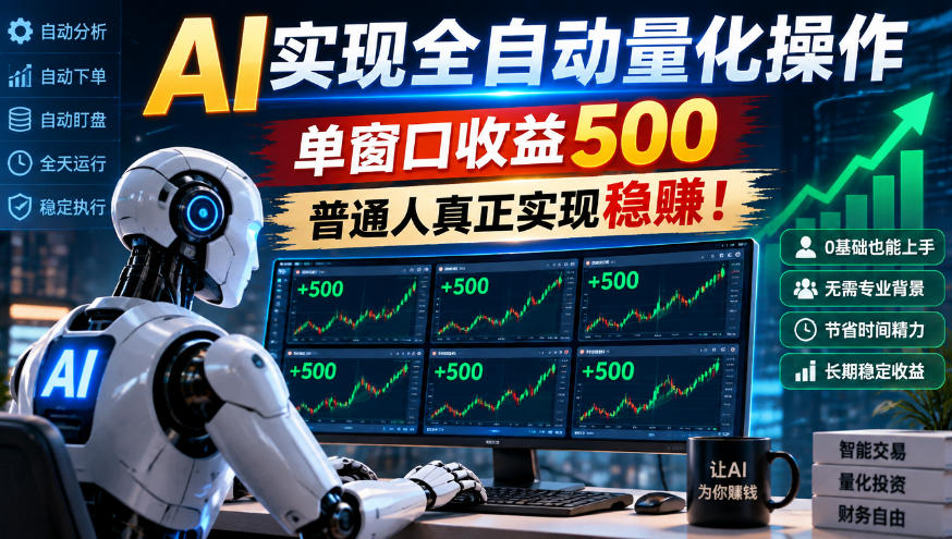 AI实现全自动量化操作,单窗口收益500,普通人真正实现稳賺!【揭秘】 AI实现全自动量化操作,单窗口收益500,普通人真正实现稳賺!【揭秘】