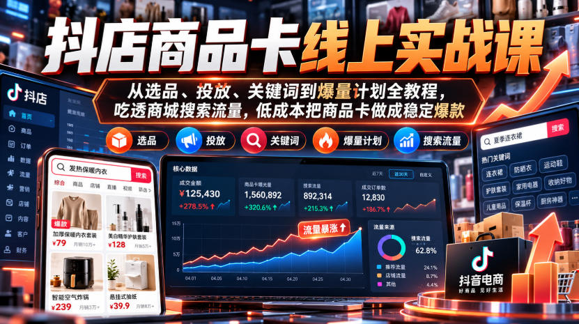 抖店商品卡线上实战课|从选品、投放、关键词到爆量计划全教程,吃透商城搜索流量,低成本把商品卡做成稳定爆款 抖店商品卡线上实战课|从选品、投放、关键词到爆量计划全教程,吃透商城搜索流量,低成本把商品卡做成稳定爆款