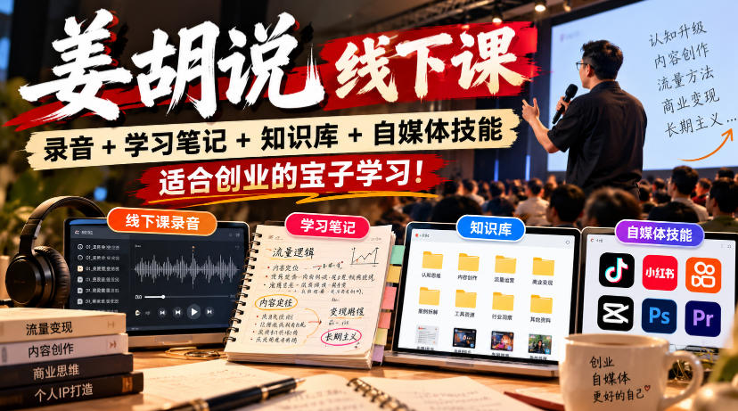 姜胡说线下课录音+学习笔记+知识库+自媒体技能,适合创业的宝子学习! 姜胡说线下课录音+学习笔记+知识库+自媒体技能,适合创业的宝子学习!