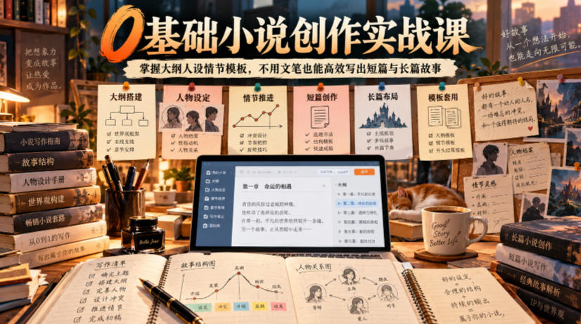 0基础小说创作实战课|掌握大纲人设情节模板,不用文笔也能高效写出短篇与长篇故事 0基础小说创作实战课|掌握大纲人设情节模板,不用文笔也能高效写出短篇与长篇故事
