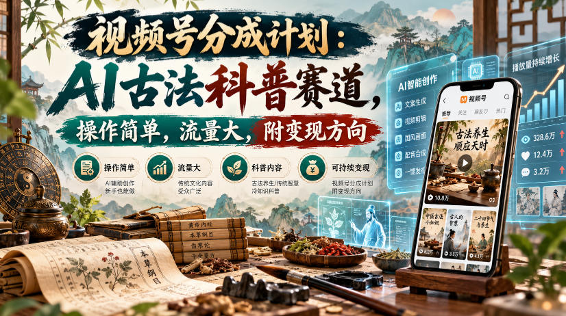 视频号分成计划:AI古法科普赛道,操作简单,流量大,附变现方向 视频号分成计划:AI古法科普赛道,操作简单,流量大,附变现方向