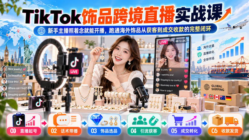 TikTok饰品跨境直播实战课,新手主播照着念就能开播,跑通海外饰品从获客到成交收款的完整闭环 TikTok饰品跨境直播实战课,新手主播照着念就能开播,跑通海外饰品从获客到成交收款的完整闭环