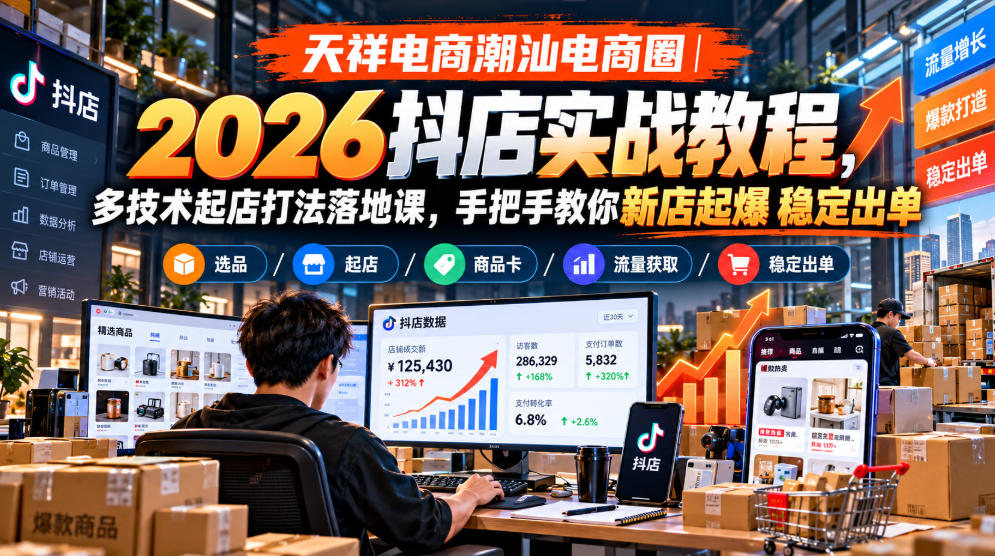 天祥电商潮汕电商圈|2026抖店实战教程,多技术起店打法落地课,手把手教你新店起爆稳定出单 天祥电商潮汕电商圈|2026抖店实战教程,多技术起店打法落地课,手把手教你新店起爆稳定出单