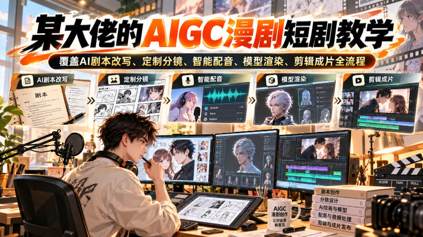 某大佬的AIGC漫剧短剧教学,覆盖AI剧本改写、定制分镜、智能配音、模型渲染、剪辑成片全流程 某大佬的AIGC漫剧短剧教学,覆盖AI剧本改写、定制分镜、智能配音、模型渲染、剪辑成片全流程