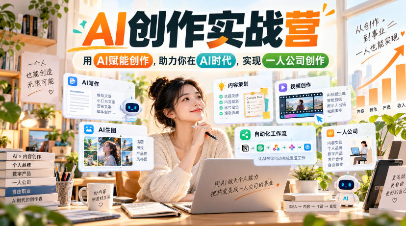 AI创作实战营,用AI赋能创作,助力你在AI时代,实现一人公司创作 AI创作实战营,用AI赋能创作,助力你在AI时代,实现一人公司创作
