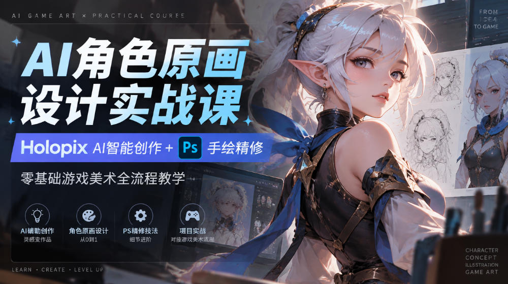 AI角色原画设计实战课|Holopix AI智能创作+PS手绘精修,零基础游戏美术全流程教学 AI角色原画设计实战课|Holopix AI智能创作+PS手绘精修,零基础游戏美术全流程教学