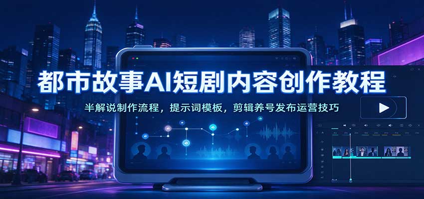 都市故事AI短剧内容创作教程:半解说制作流程,提示词模板,剪辑养号发布运营技巧 都市故事AI短剧内容创作教程:半解说制作流程,提示词模板,剪辑养号发布运营技巧