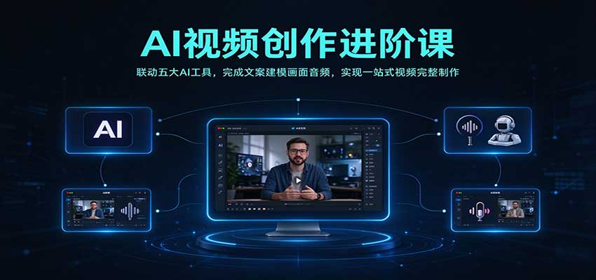 AI视频创作进阶课：联动五大AI工具，完成文案建模画面音频，实现一站式视频完整制作