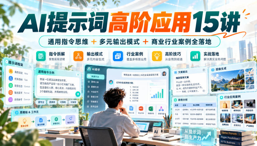 AI提示词高阶应用15讲|通用指令思维+多元输出模式+商业行业案例全落地 AI提示词高阶应用15讲|通用指令思维+多元输出模式+商业行业案例全落地