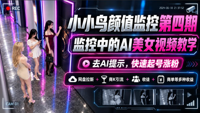小小鸟颜值监控第四期,监控中的AI美女视频教学,去AI提示,快速起号涨粉,网盘拉新+商K引流+收徒+商单等多种收益 小小鸟颜值监控第四期,监控中的AI美女视频教学,去AI提示,快速起号涨粉,网盘拉新+商K引流+收徒+商单等多种收益