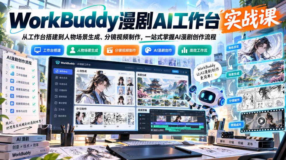 WorkBuddy漫剧AI工作台实战课:从工作台搭建到人物场景生成、分镜视频制作,一站式掌握AI漫剧创作流程 WorkBuddy漫剧AI工作台实战课:从工作台搭建到人物场景生成、分镜视频制作,一站式掌握AI漫剧创作流程