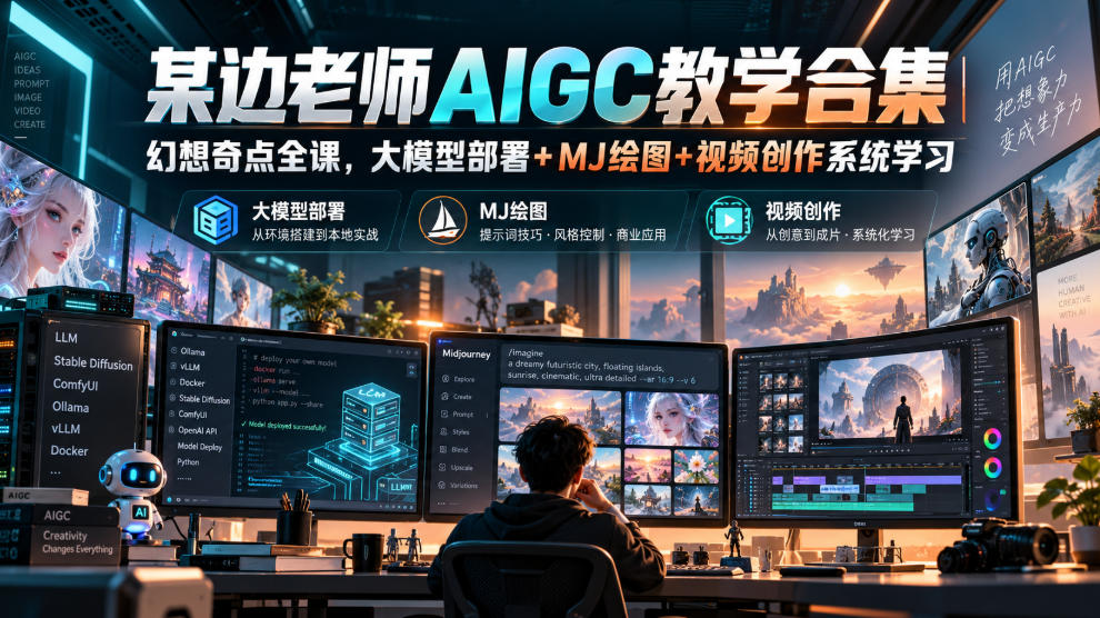 某边老师AIGC教学合集|幻想奇点全课,大模型部署+MJ绘图+视频创作系统学习 某边老师AIGC教学合集|幻想奇点全课,大模型部署+MJ绘图+视频创作系统学习