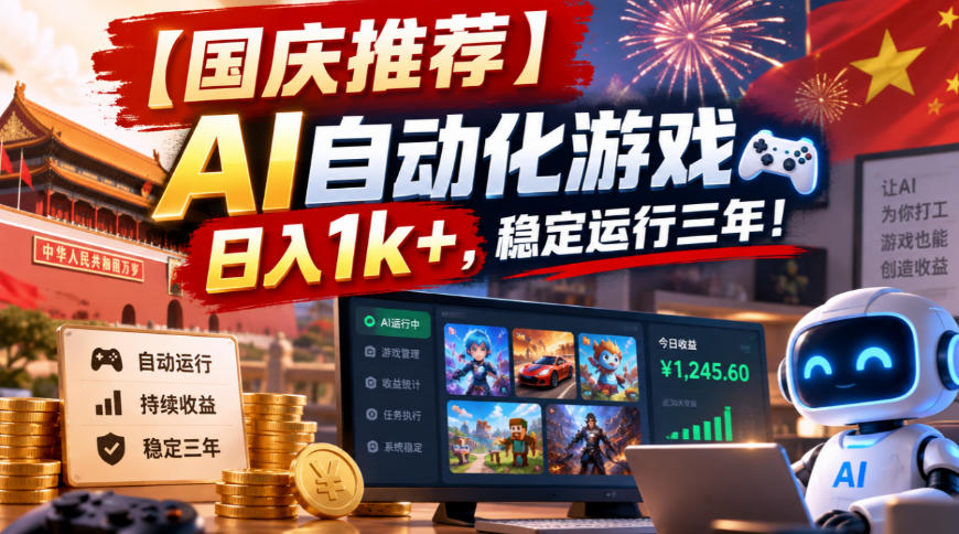 【国庆推荐】AI自动化游戏,日入1k+,操作简单,稳定运行三年!【揭秘】 【国庆推荐】AI自动化游戏,日入1k+,操作简单,稳定运行三年!【揭秘】
