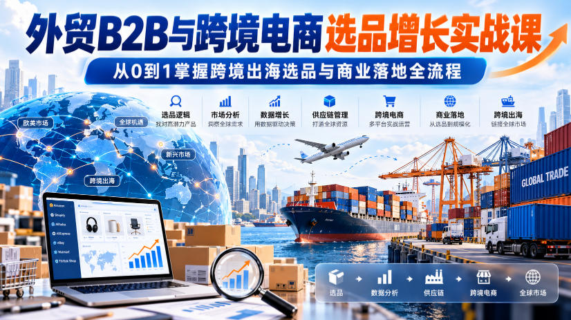 外贸B2B与跨境电商选品增长实战课，从0到1掌握跨境出海选品与商业落地全流程
