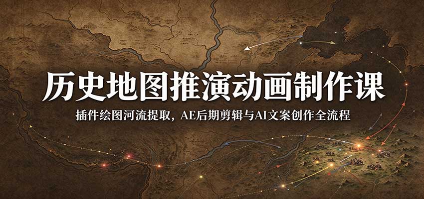历史地图推演动画制作课:插件绘图河流提取,AE后期剪辑与AI文案创作全流程 历史地图推演动画制作课:插件绘图河流提取,AE后期剪辑与AI文案创作全流程