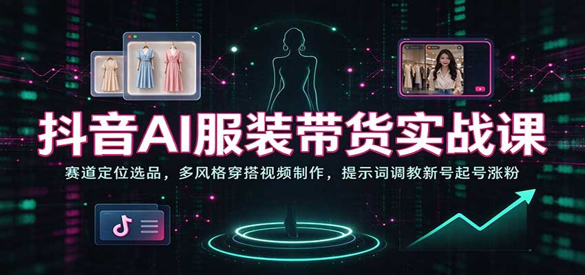 抖音AI服装带货实战课:赛道定位选品,多风格穿搭视频制作,提示词调教新号起号涨粉 抖音AI服装带货实战课:赛道定位选品,多风格穿搭视频制作,提示词调教新号起号涨粉