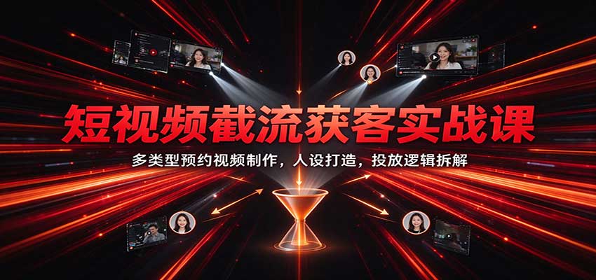 短视频截流获客实战课:多类型预约视频制作,人设打造,投放逻辑拆解 短视频截流获客实战课:多类型预约视频制作,人设打造,投放逻辑拆解
