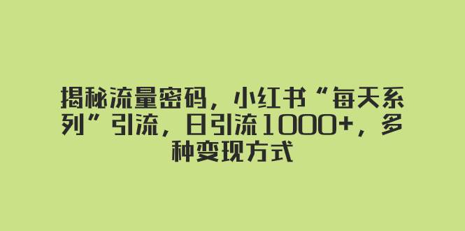 揭秘流量密码,小红书“每天系列”引流,日引流1000 ,多种变现方式 揭秘流量密码,小红书“每天系列”引流,日引流1000 ,多种变现方式